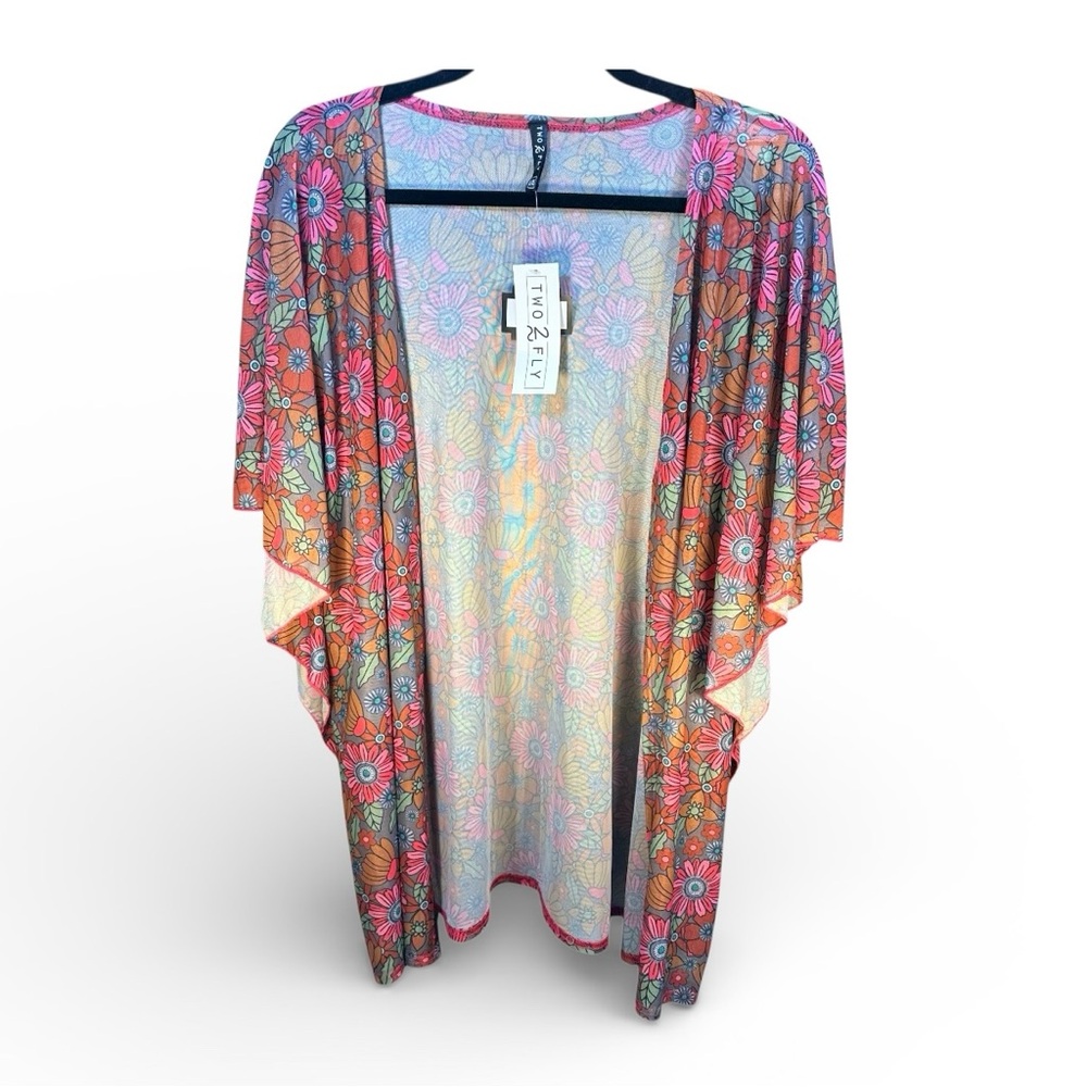 Two Fly Botanicals Kimono Cover Up Floral One Size Tropical 95% Polyester